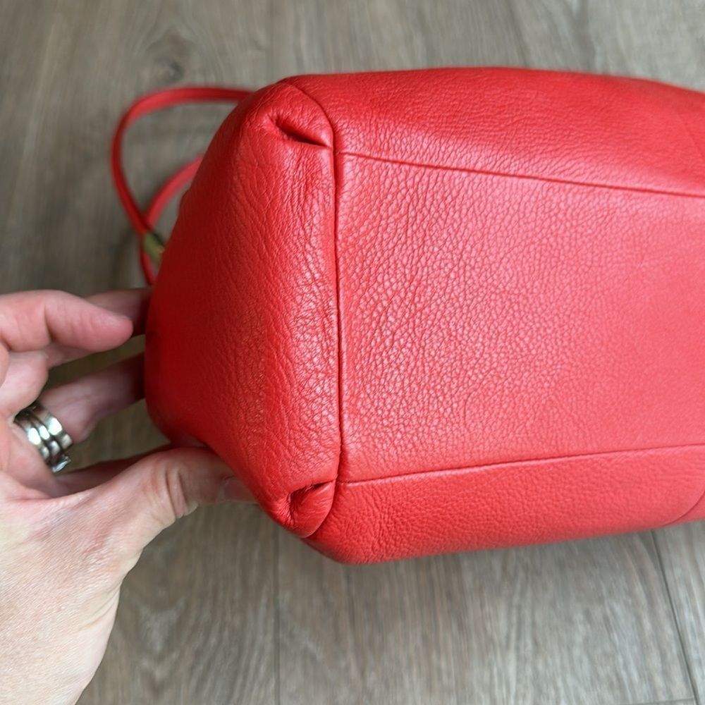VINTAGE COACH LARGE TRIPLE COMPARTMENT LEATHER HOBO SHOULDER BAG RED EEEUC - Picture 7 of 14
